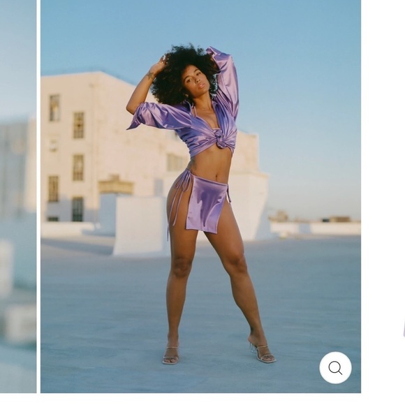 Laina Rauma Top Small XS lavender satin Club Bed Top button down blouse - Picture 8 of 12